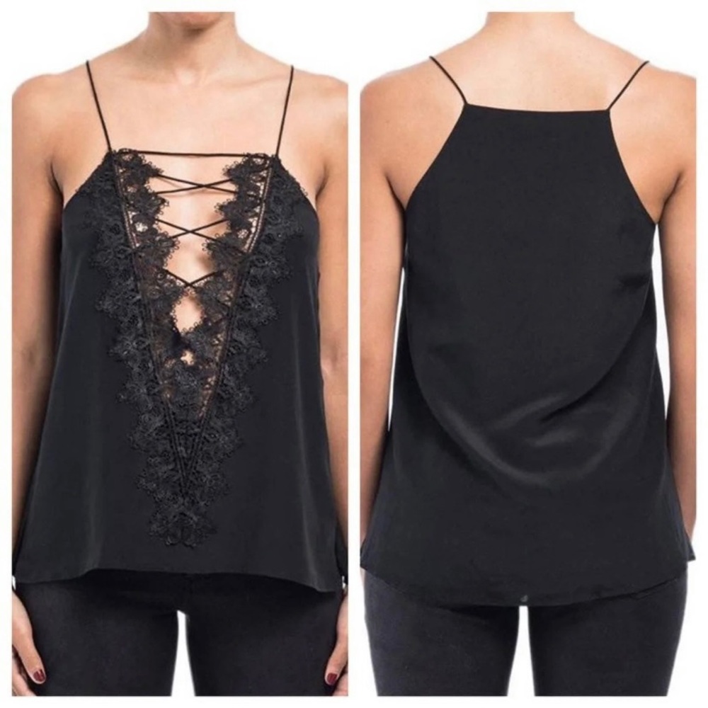 cami nyc - charlie cami tank top deep v-neck lace-up detailed reversible black